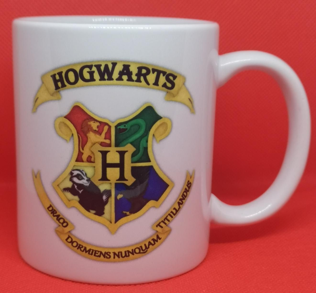 Custom Unofficial Printed Harry Potter Painted Hogwarts Crest Mug. 