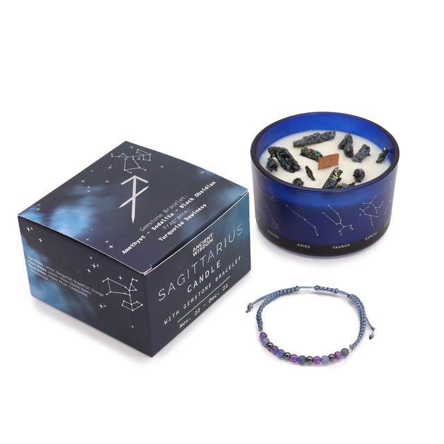 Bougie de Cristal du Zodiaque avec Bracelet - Sagittaire