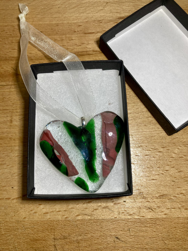 Pink and green hanging heart