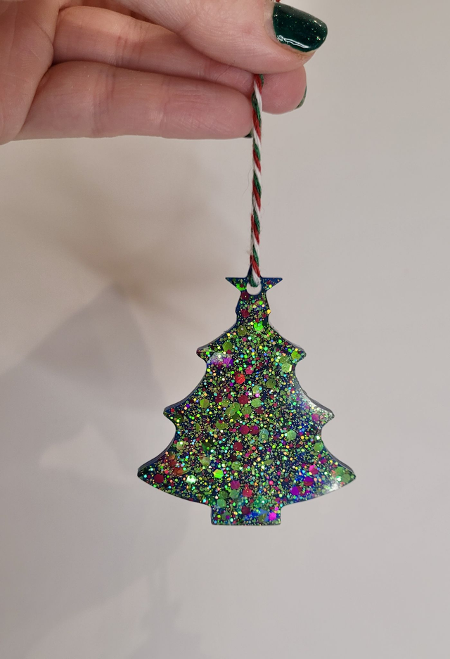 Christmas Tree Hanging Bauble Decoration - Green Glitter