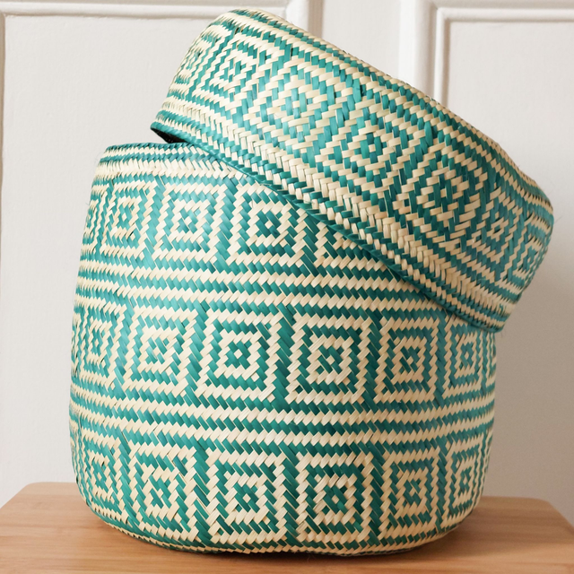 Panier décoratif fait main en palme - Taille L