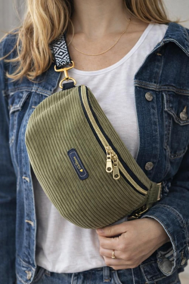 Sac Banane en Velours Côtelé kaki 