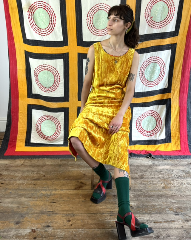 Crushed Honey Velvet Dress, 1980’s/90’s - Size 8