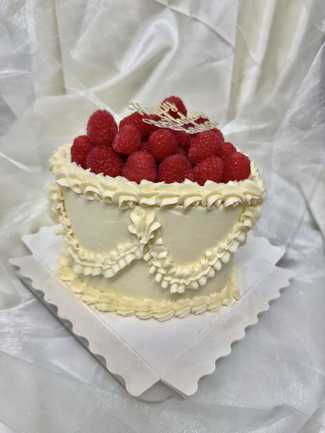 Raspberry Vintage Heart Birthday Cake