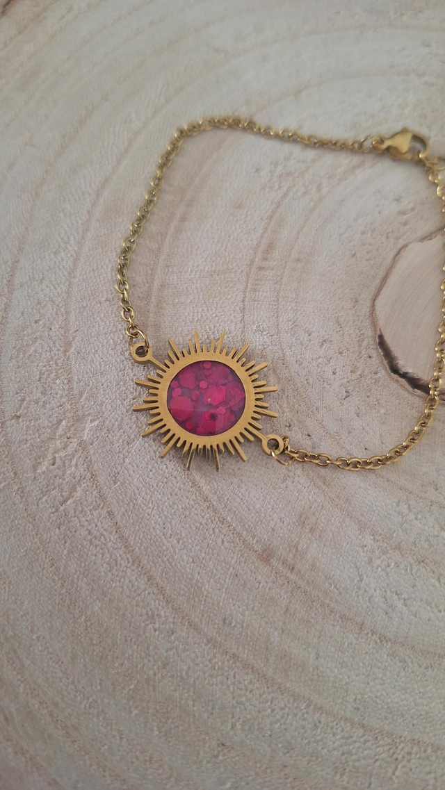 Bracelet soleil doré rose+paillettes roses
