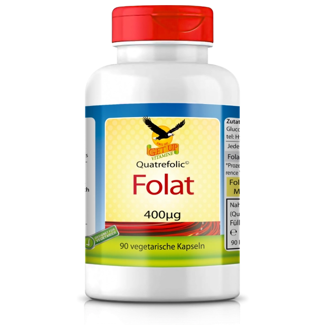 Get UP - Bioaktive Folsäure (Folat) Quatrefolic© a 400mcg, 90 vegetarische Kapseln