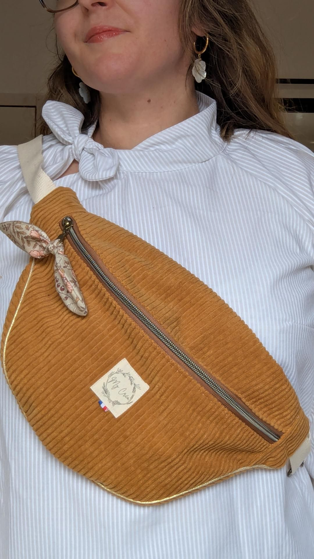 Sac banane velours camel 