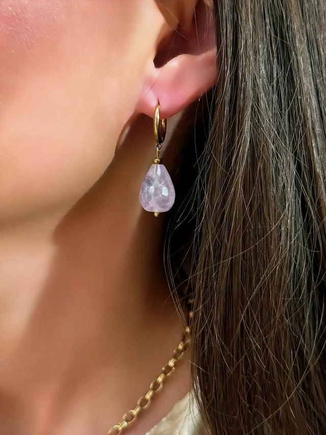 ✨ Rose Quartz Hoop Earrings