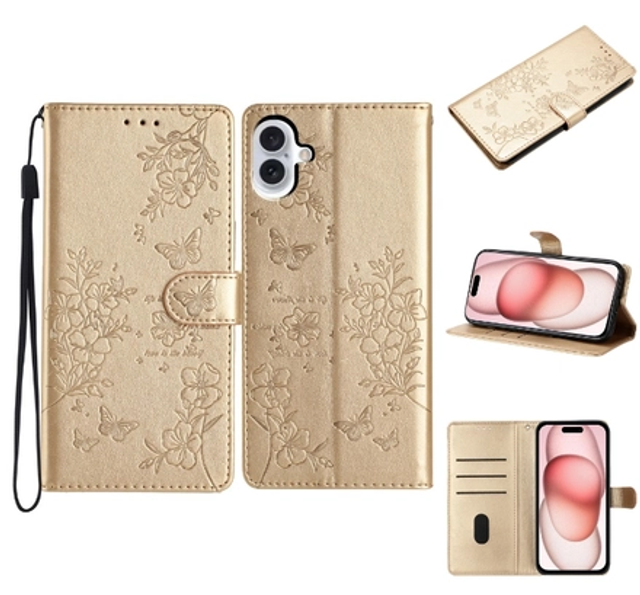 iPhone 16 Pung Etui med Sommerfugl og Blomstermotiv