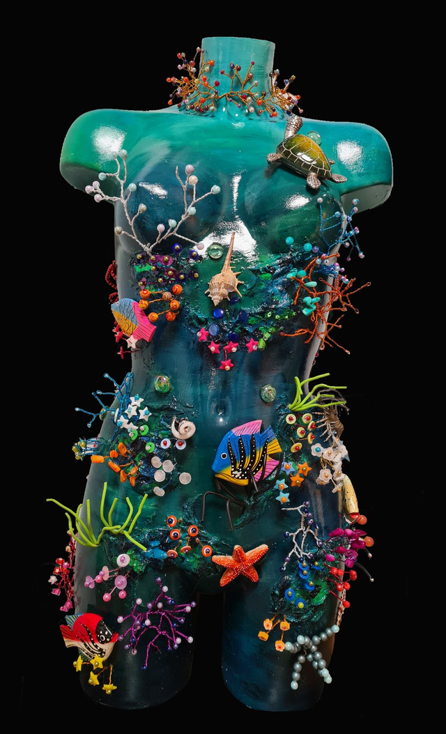 Buste fond marin et corail H 80 cm