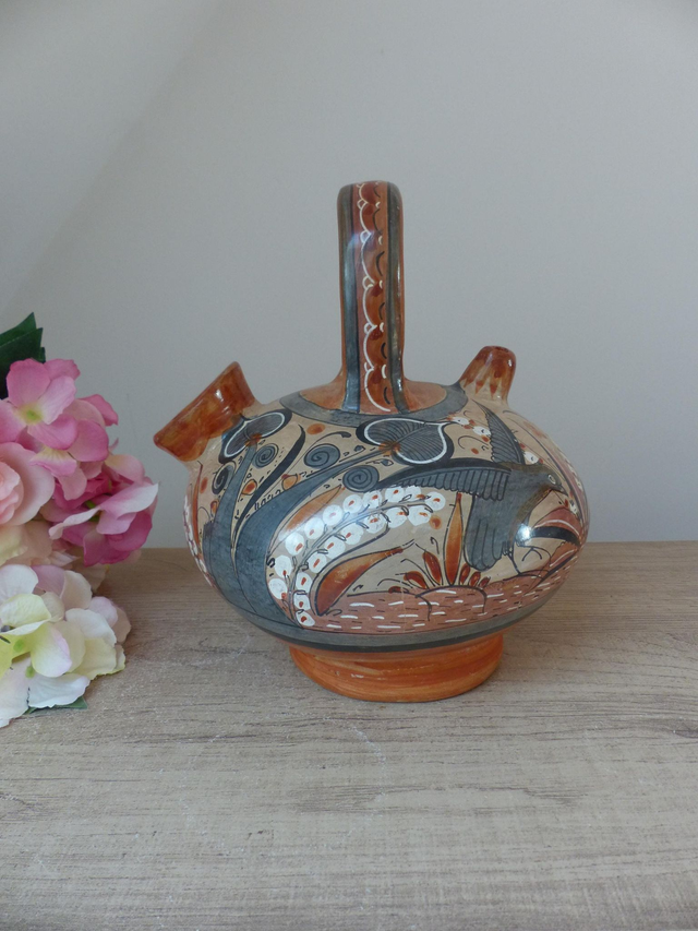 Rare Chevrette Tonala en Poterie – Pichet Décoratif Fabriqué et Peint à la Main au Mexique – Art Populaire Vintage – Vase ou Cruche à Eau
