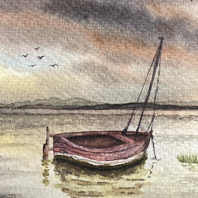 Boat in the Bay At Sunset (small framed)