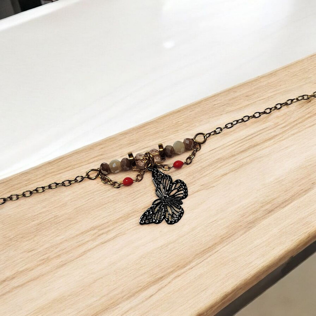 Bracelet acier inoxydable noir rouge et doré