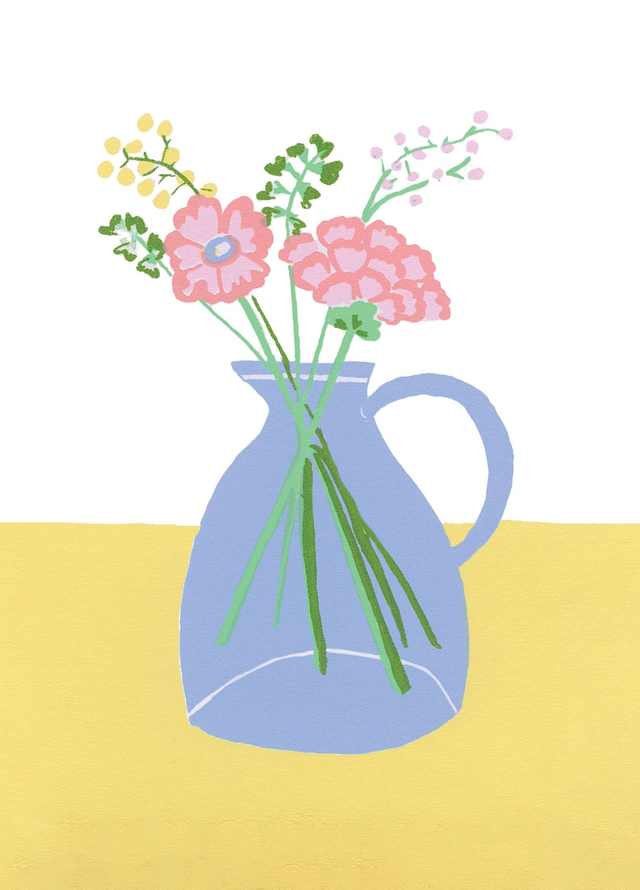 Greetings Card - yellow and blue flowers vase