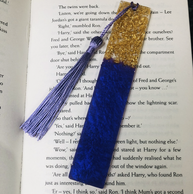 Purple and Gold Leaf Resin Bookmark with tassel