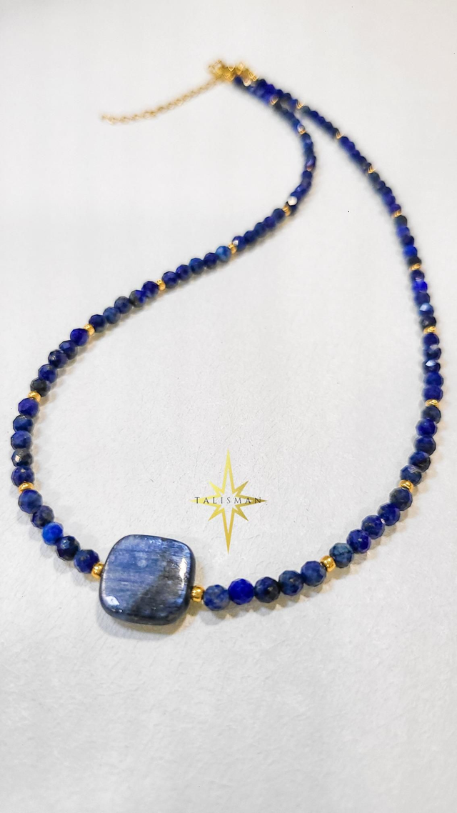 Collier Talisman Lapis-Lazuli &amp; Apatite - Clarté et Communication