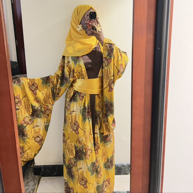 Mustard Floral Abaya 