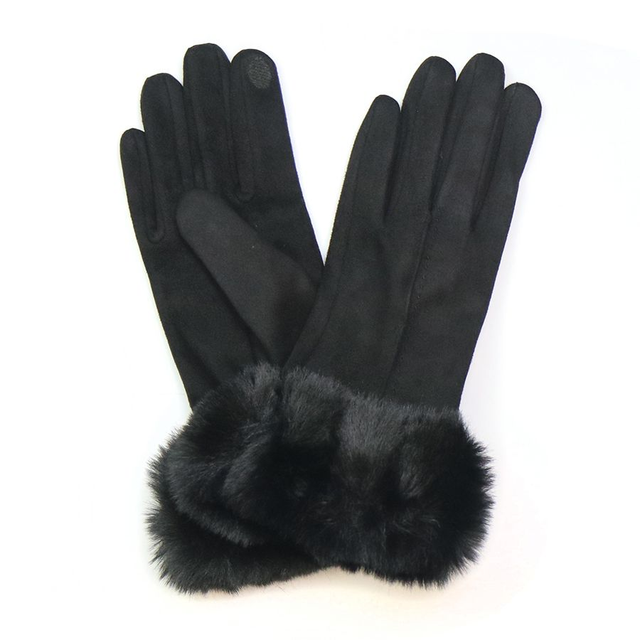 Black Faux Suede Fur Gloves
