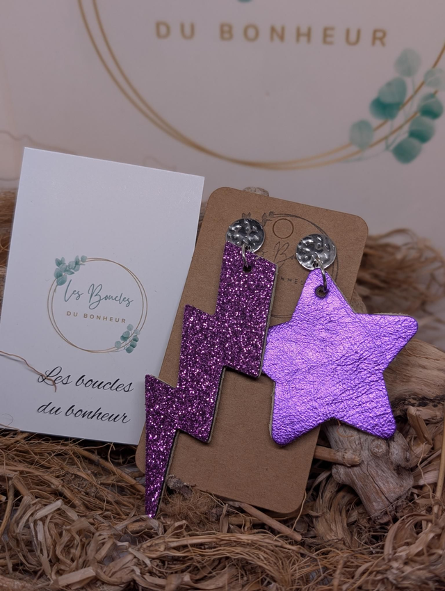 Boucles d&#039;oreilles Asymétrique full violet zk014