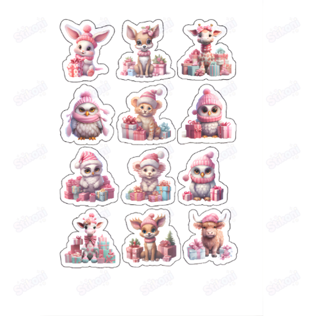 Cute Winter Animal Stickers -Set of 12 
