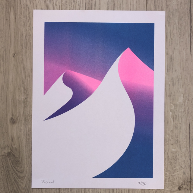 Montagne rose et bleu - 30x40cm