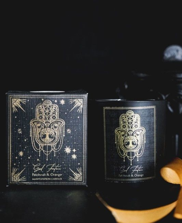 Bougie parfumée Esoteric Good Fortune - Patchouli et Orange 120 gr avec pierre