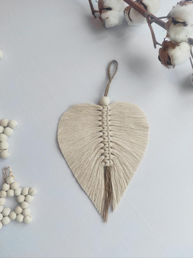 Décoration boho macramé Feuille coton et jute