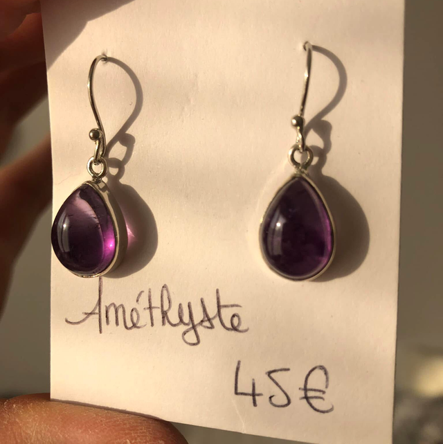 Boucles d’oreilles en argent et Améthyste