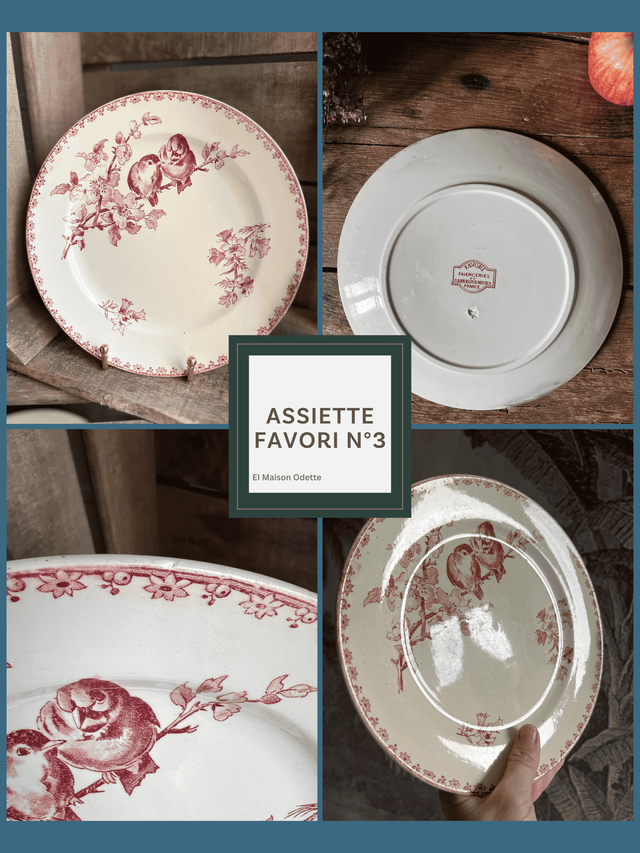 FAVORI - Suite de 6 assiettes plates dépareillées modèles Favori et Bordeaux - Terre de Fer