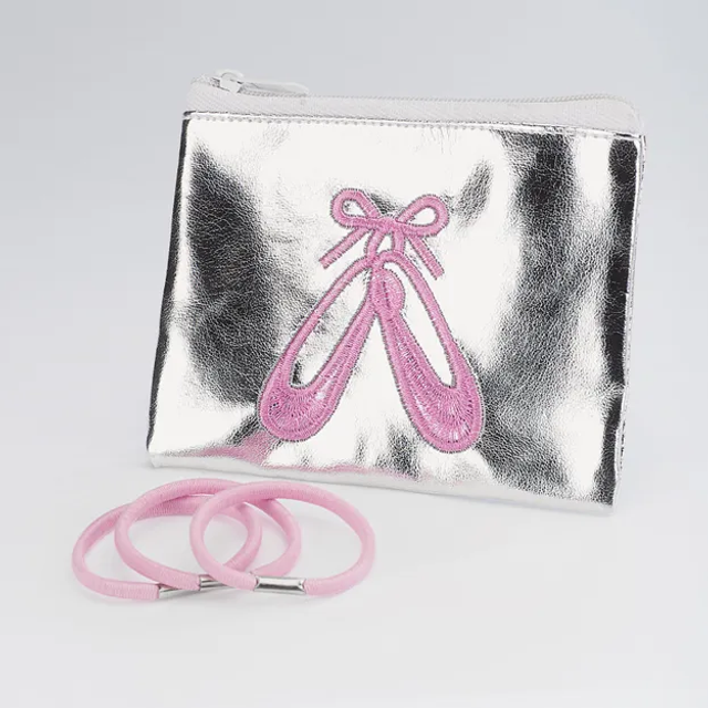 Silver Ballet Shoes Purse with Ponios