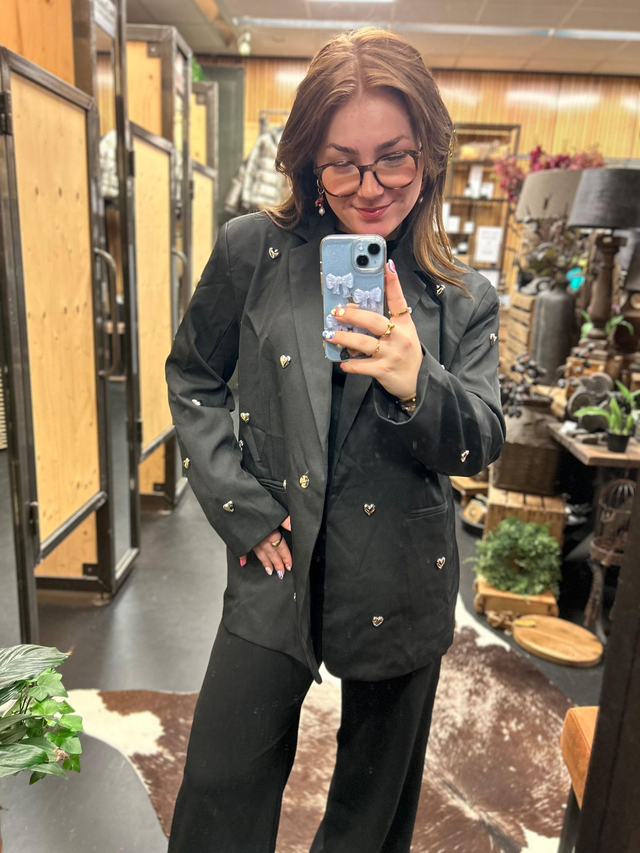 Blazer met hartjes studs zwart
