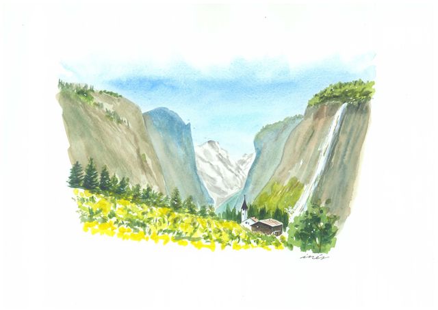 SUIZA  - Acuarela original Tamaño A4   