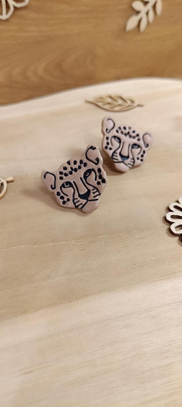 Boucles d'oreilles - tête de léopard