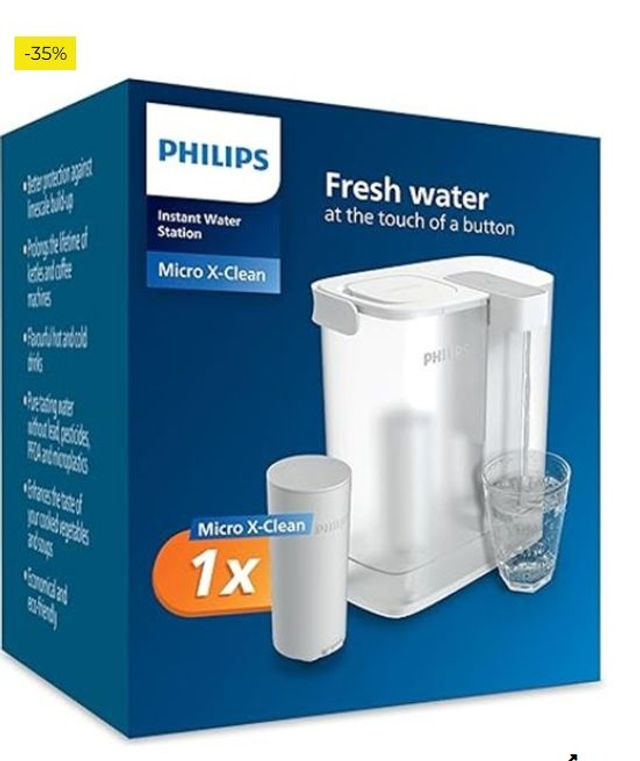 Philips Water Filtro de agua instantáneo + 1 cartucho de repuesto, Filtración Avanzada, recargable por USB-C, filtra CLORO