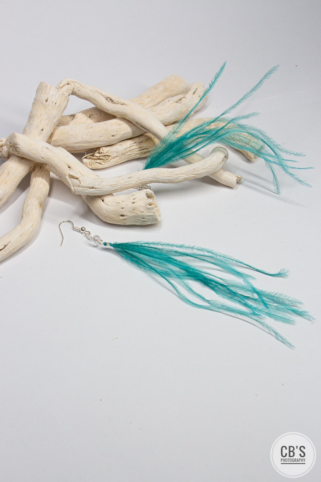 Boucles d'oreilles en plumes d'autruche vert turquoise 