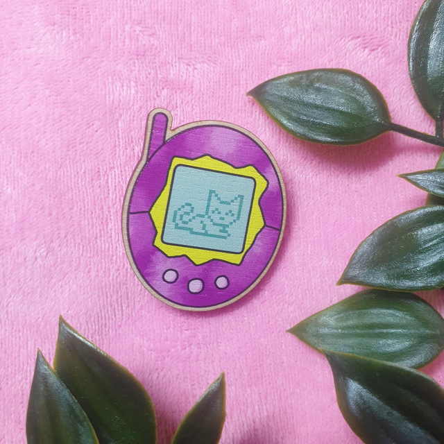 Virtual Pet Cat Wooden Pin Badge