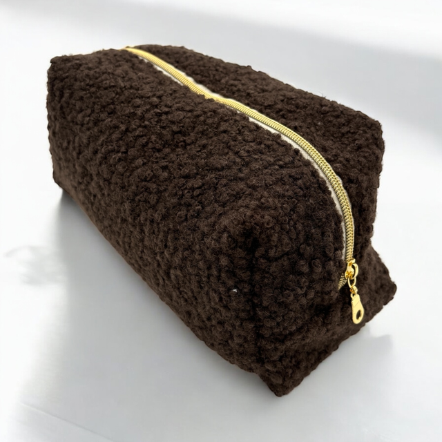Kosmetiktasche Vicky groß - brauner Teddyplüsch