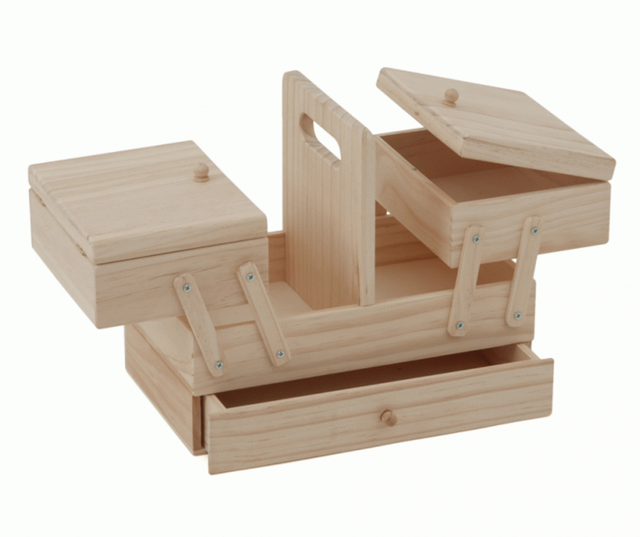 Wood Cantilever Sewing Box: 3 Tier (with Drawer)