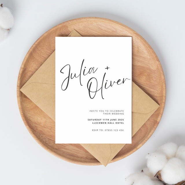 Pack of A6 evening invitations - modern black and white minimalist classic design