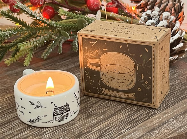 Ceramic Tealight Holder Happy Days