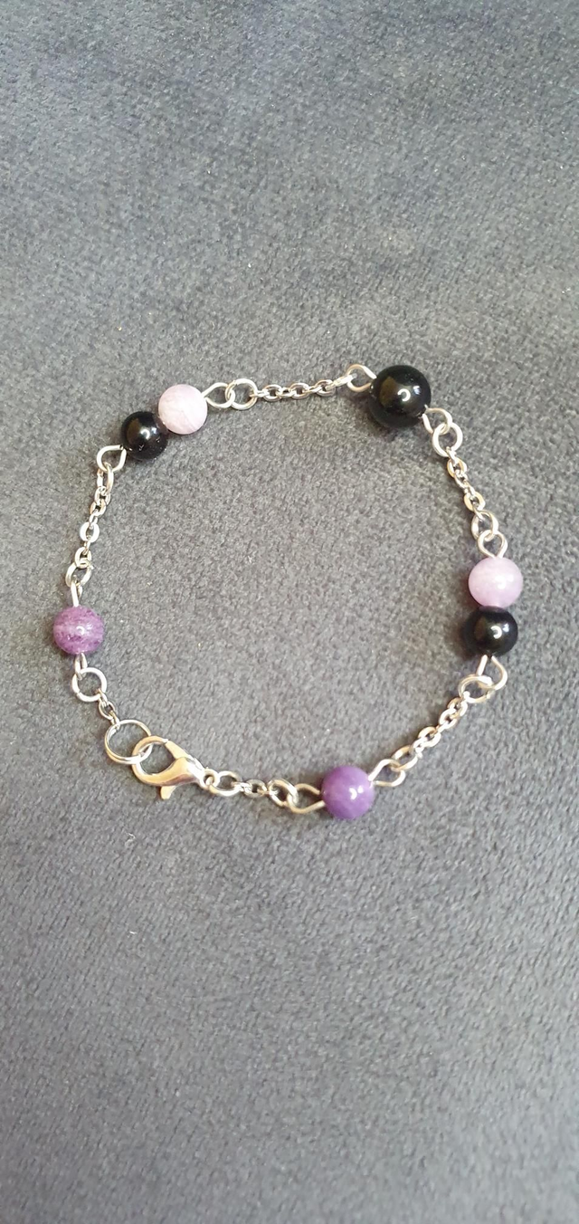 Bracelet acier inoxydable en Sugilite, Obsidienne noire et Obsidienne œil céleste 