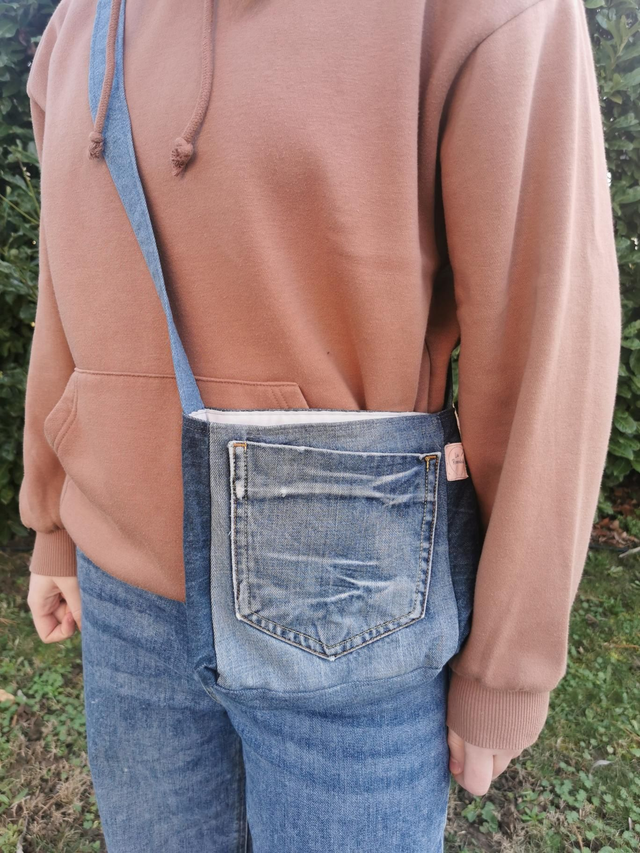  Sac bandoulière #3 Jean bicolore et drap ancien – Poches plaquées