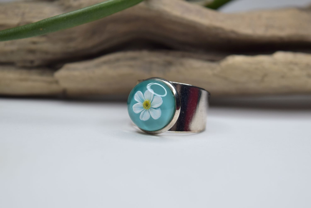 BAGUE RÉGLABLE FLEUR DE NARCISSE MONTURE ARGENT (BF3)