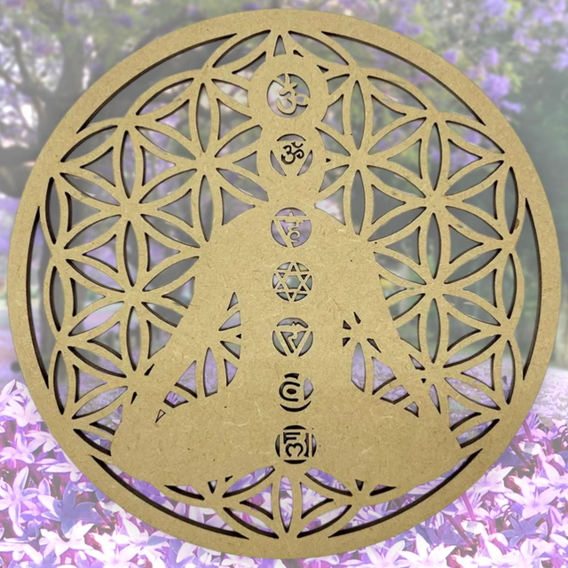 Plaque en bois &quot;Bouddha 7 chakras&quot;