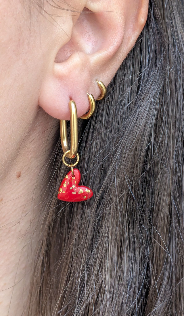 Charm cœur rouge doré