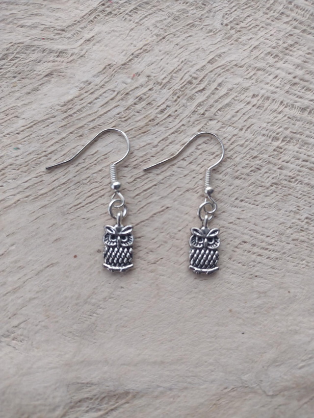 Owl Tibetan silver charm earrings 