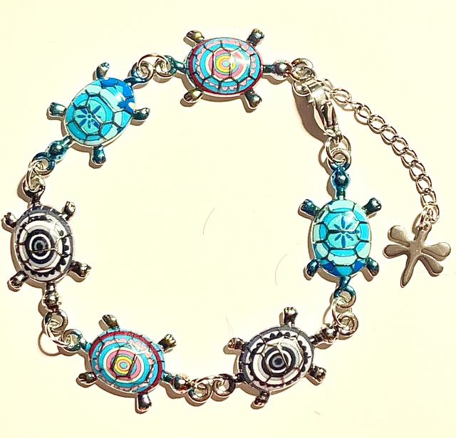 B107 - Bracelet tortues en métal multicolore