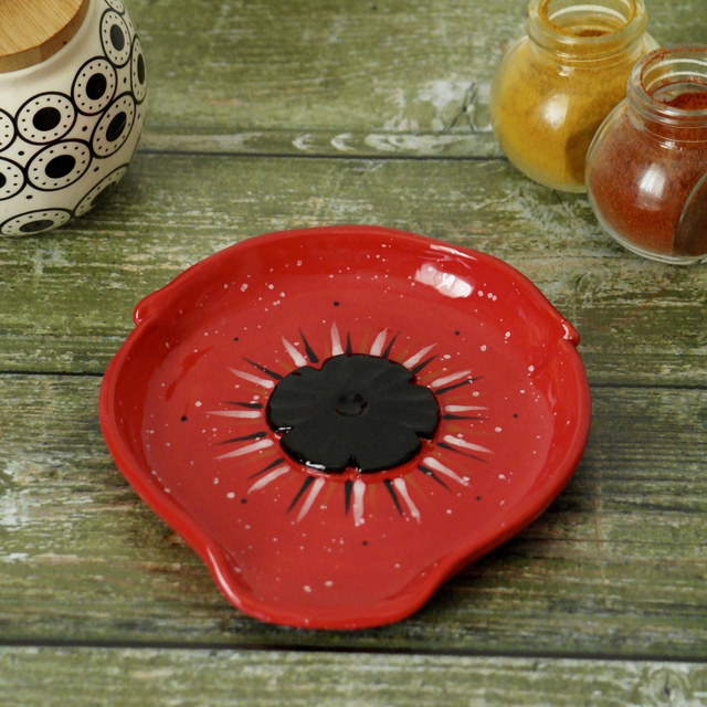 Porte-spatule coquelicot en céramique