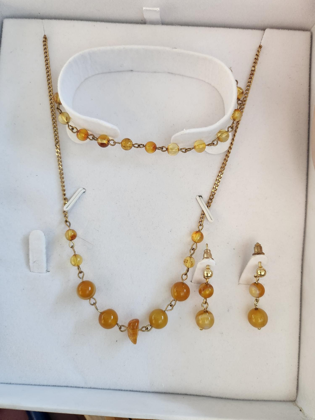 Parure agate jaune et ambre