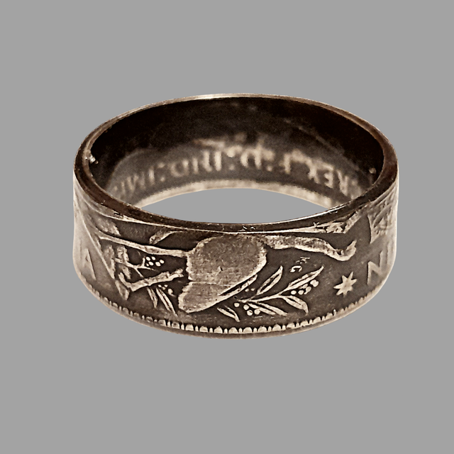 RESERVED FOR BEAR: Australian One Florin 1946 Coin Ring – 50% Silver